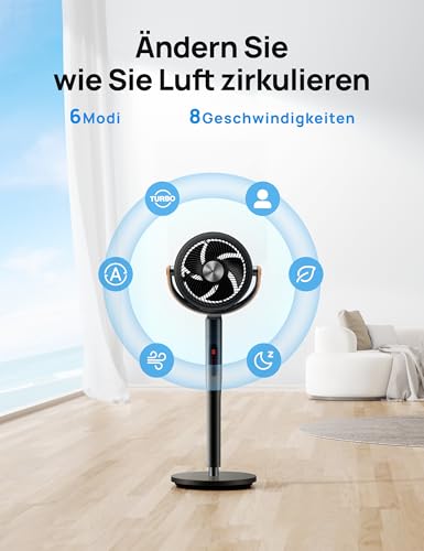 Dreo 43 Inch Smart Standing Fan for Bedroom, 100ft Strong Airflow Fan, DC Motor Silent Floor Fans, 120°+105° Oscillating Pedestal Fans with 12H Timer, 6 Modes, WiFi/Alexa/Remote Control
