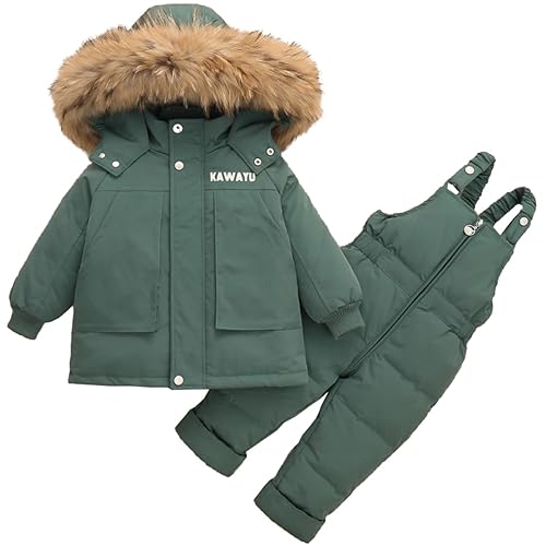 JELEUON Little Boys Kids Winter Puffer Snow Bib Kid Coat Jacket and Snow Pants Ski Snowsuit Set Winter Clothes 90