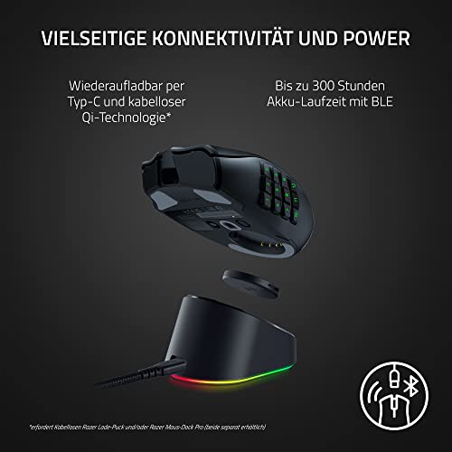 Razer Naga V2 Pro - Kabellose MMO-Gaming-Maus (HyperScroll Pro Rad, Anpassungsfähigkeit und Kontrolle, HyperSpeed Wireless, Focus Pro 30K Optischer Sensor, Optische Mouse Switches Gen-3) Schwarz