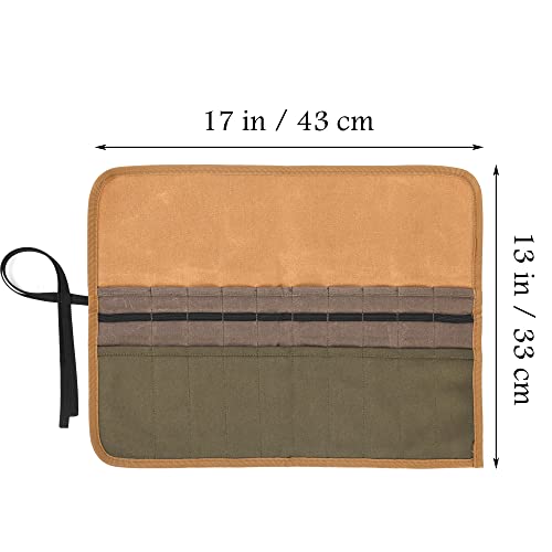 Canvas Paintbrush Case, Multi-Colored Paintbrush Roll (20 Pokcets & Elastic Band) - 16Oz Waxed Canvas Art Brush Holder, Paintbrush Storage, 17"W X 13"L #TOP1