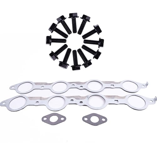 Image of Header Gasket Pair 12617944 W /12 Bolts Compatible with Chevrolet Silverado 1500 2500 Sierra LS1 4.8 5.3 5.7 6.0 6.2L Pontiac Vehicle LS MLS LQ4 LQ9 LM7 12558573 12600530