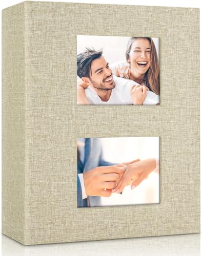 Linen Photo Album 6x4, Small Photo Album holds 200 Pockets, Picture Album Slip in for 4x6 3.5x5.5 Photos, 4x6 Photo Book Ideal for Valentine Wedding Christmas Birthday (Beige)