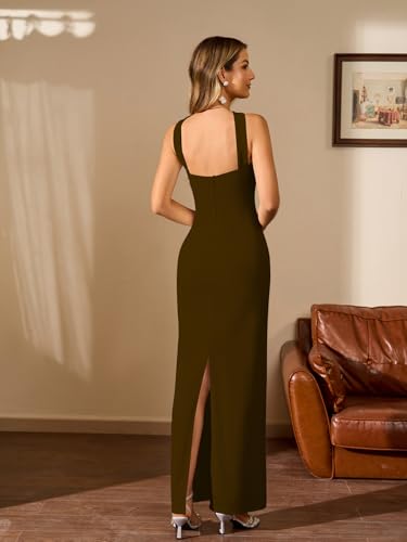 Image of HTZMO Women Elegant Summer Bodycon Maxi Dress Halter Neck Formal Wedding Guest Cocktail Party Long Dresses
