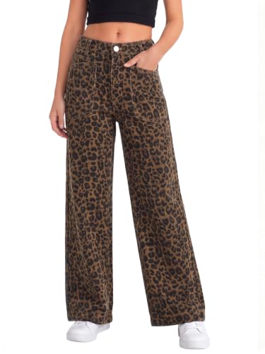 Haloumoning Girls Wide Leg Jeans Kids High Waisted Baggy Denim Pants