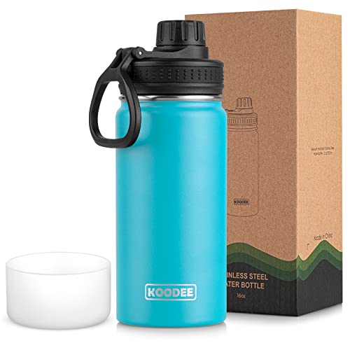 Koodee Water Bottle -16 Oz Stainless Steel Vacuum Insulated Wide Mouth Sports Water Bottle For Black To School, Reuasble Water Flask Bpa Free (Sky Blue) #TOP30