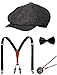 Produktbild Zivyes 1920s Herren Accessoires Gatsby Gangster Kostüm Zubehör Set Manhattan Fedora Hut Hosenträger Fliege Taschenuhr (2-Grey)