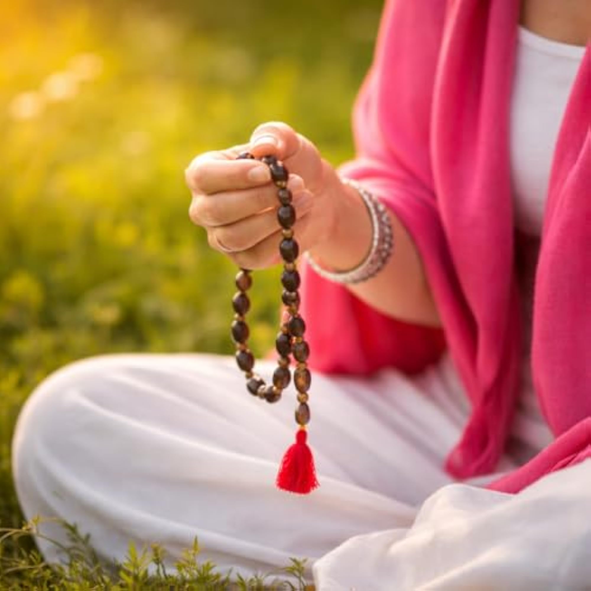 Natural Lotus Seed Bead Kamal Gatta Mala with Tassel for Meditation