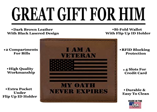 Rogue River Tactical USA American Flag Veteran Oath Men's Leather Bifold Wallet RFID Gift For Him Dad Father United States Billfold Military Veteran2