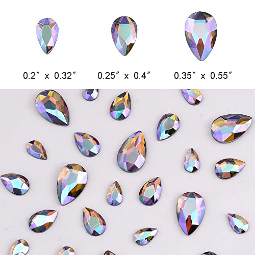 Tisslan 100Pcs Flat Back Glass Crystal Iridescent Purple Ab Pear Foiled 3D Nail Rhinestones Decoration Charms 3 Size Mix For Nails Art Craft Jewels Diy Supply #TOP1