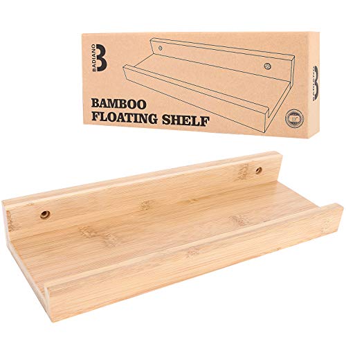 Badiano Wall Mounted Floating Shelf, Bamboo Picture Ledge, Wooden Display Shelves, 13 Inch Solid Wood Bookshelf For Bedroom, Living Room, Bathroom, Kitchen, And Office (Natural) #TOP28
