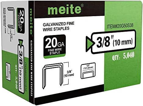 meite 20 Gauge 50 Series 1/2-Inch Crown by Leg Length 3/8-Inch Galvanized Fine Wire Staples(5000pcs/Box) (1-Box Pack)