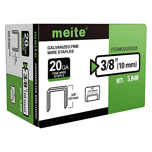 meite Type 50 Upholstery Staples for Staple Gun 10 mm Length Galvanised Staples for Carpet Work Box, Cable, Shed, Fence(5,000 Pieces)