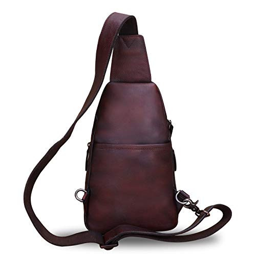 Lrto Genuine Leather Sling Bags Hiking Backpacks Fanny Pack Vintage Handmade Crossbody Chest Daypack Shoulder Bag (Coffee) #TOP2