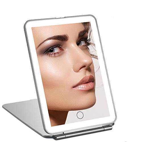 FITNATE 19 * 13 * 1.5cm LED-Schminkspiegel für unterwegs, tragbarer Kosmetikspiegel Kompakt, tragbar, beleuchtet, wiederaufladbar, beleuchtet Spiegel Make-up & Beauty Needs Geschenkpaket Spiegel Cover
