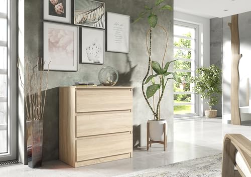 meble masztalerz Komoda Sonoma 70 cm Matowa z 3 szufladami - 70x78,5x39 cm - Komoda do salonu, sypialni - Szafka z szufladami - Komoda z szufladami