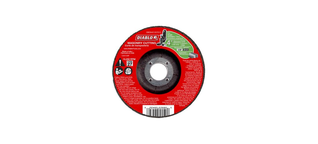 Diablo Masonry Cut-Off Disc for Angle Grinders - 4-1/2" Diameter, 1/8" Thickness, 7/8" Arbor, Type 27, Fast Cutting Silicon Carbide Blend, Reinforced Bond, Medium Duty - DBD045125701C