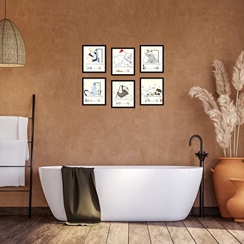 Bathroom Wall Art Animal Prints Decor Set Of 6 Canvas Posters Cute Pictures Photos Bathroom Artwork Wall Colourful Funny Swan,Elephant,Penguin,Sloth,Dolphin,Otter In The Bathtub Illustration Wall Decor For Kids Bathroom (8"X10" Unframed) #TOP4