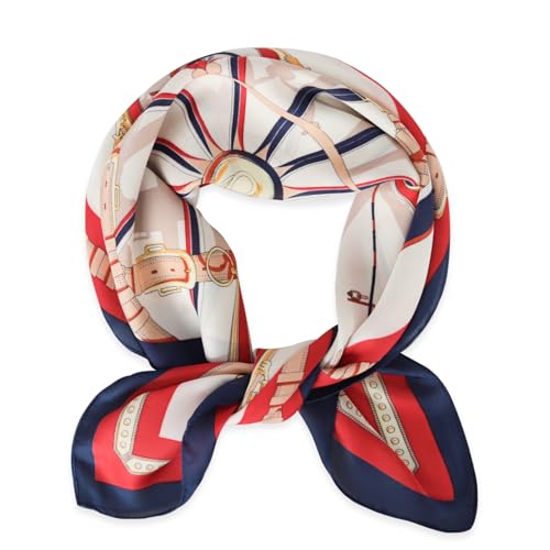 EXTREE Fashion Silky Satin Headscarf for Women Girls: Exquisite Pattern Lightweight Silk Graceful Scarfs 27.5 x 27.5 inches Fashion Route Beige