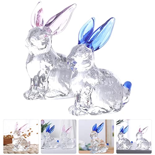 Nolitoy 2Pcs Crystal Bunny Figurines, Blown Glass Bunny Figurines Collectibles Rabbit Statue Glass Art Animal Paperweight Ornament Gift For Home Office Desktop #TOP5