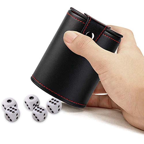 Aulufft Pu Leather Dice Cup Set With 5 Standard Dices For Yahtzee Farkle Backgammon Bar Party Craps Game - Red Felt Lined, 1 Pack #TOP2