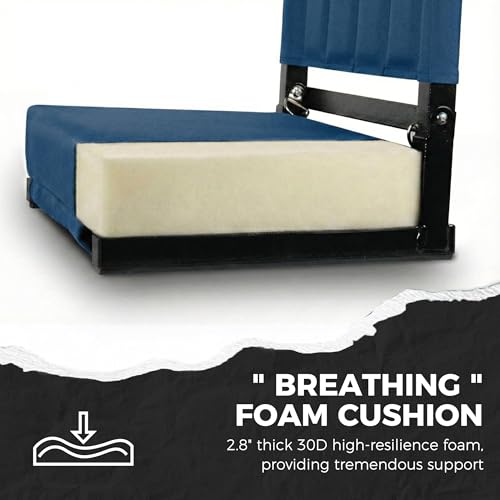 Image of SPORT BEATS Stadium Seats with Back Support Bleacher Chairs with Back and Cushion Thick Padded Bleacher Seats Includes Shoulder Strap Navy Blue 2pcs Regular - 17 inch W x 12 inch D x 16.5 inch H