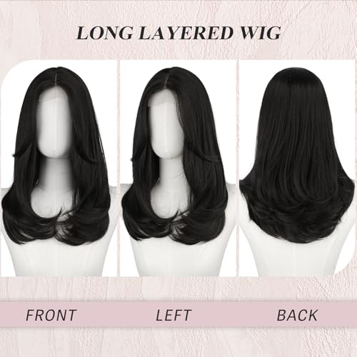Image of FESHFEN Wigs with Bangs for Women, Long Synthetic Layered Straight Hair Wig for Daily Party Use 18 inch