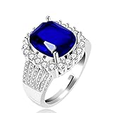 Uloveido Platinum Plated Cushion Cut Simulated Sapphire Ring, Blue Cubic Zirconia Adjustable Birthstone Rings Wedding Women Y987