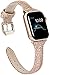 Wearlizer Rose Gold Leather Compatible with Apple Watch Leather Bands 38mm 40mm 41mm Womens for iWatch Series 8 7 6 5 4 3 2 1 SE Shiny Slim Smooth Wristband Bling Glitter Strap (Gold Clasp)