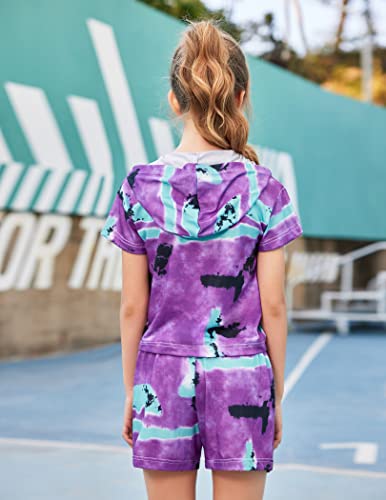 Hopeac Kids Tie Dye Shirt Girls 2 Pieces Summer Suit Set Short Sleeve T Shirt Top Shorts Set Tracksuit Sports Outfit #TOP4