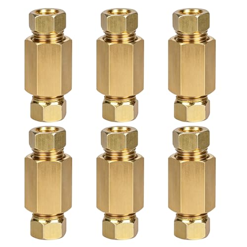 Image of 3/16" Brake Pipe Fittings Set, Joiners 10mm x 1mm 2 Way Inline Female, 6 Unions and 12 Nuts for 4.75mm SAE Flaring Brake Line Kit, Inverted Flare Fittings for Hydraulic Brake System, Gold
