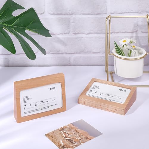 FINGERINSPIRE 2 Stück Etikettenhalterständer Aus Holz 10.6x7.7x2.8cm Schräge Rückseite Präsentationssockel Mit Acrylplatte Navajo Weiß Tischaufsteller Für Preisschilder Im Einzelhandel