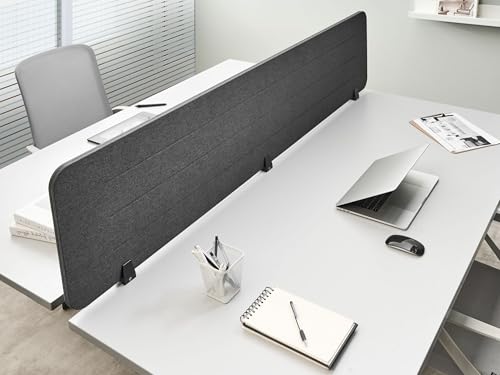 Pannello Divisorio Grigio Scuro Copertura In Tessuto 180 X 40 Cm Schermo Acustico Morsetti Di Montaggio Modulari Casa Ufficio - 2