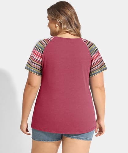 Image of CARCOS Plus Size Tops for Women Short Sleeve Shirt Summer Star /Leopard /Tie Dye /Flower Crewneck Pullover Tunic XL-5XL