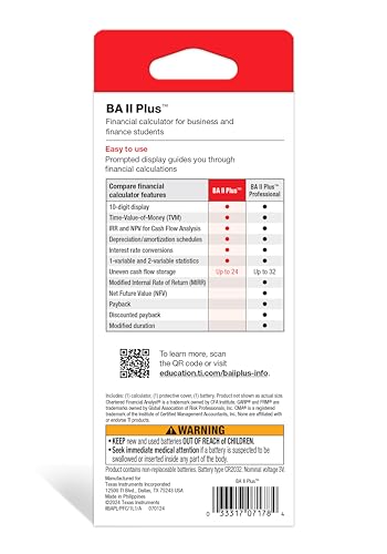 Texas Instruments BA II Plus Taschenrechner (Hosentasche, finanziell, Schwarz, Knöpfe, Akku)