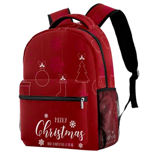 Sac à dos d'école rouge avec motif de Noël pour ados et voyages décontractés