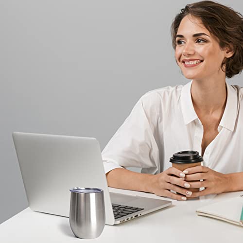 Image of 12 oz Insulated Wine Tumbler with Lid and Straw,Stainless Steel Stemless Wine Tumbler Glasses Double Wall Vacuum Wine Cups Tumbler Bulk for Coffee,Cocktail,Office(Silver,4)