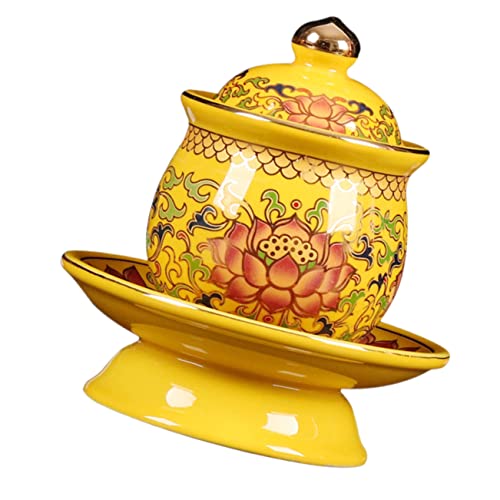 Tasse en céramique jaune pour offrande d'eau au temple