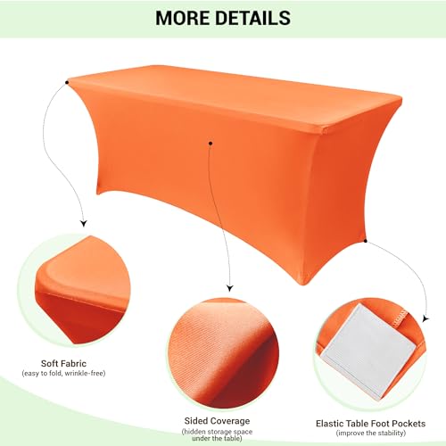 Image of Obstal 4Ft Stretch Spandex Table Cover for Standard Folding Tables - 2 Pack Universal Rectangular Fitted Tablecloth for Party, Banquet, Events, Trade Show (Orange, 48L x 24W x 30H Inches)