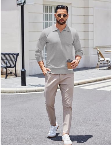 Coofandy Long Sleeve Polo Shirts For Men Knit Polo Sweater Lightweight Ribbed Pullover Sweater thumb #2