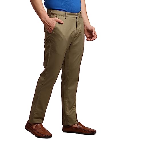 Image of Colorplus Men's Pure Cotton Solid Piece Dyed Pattern Contemporary Fit Flat Front Casual Trouser