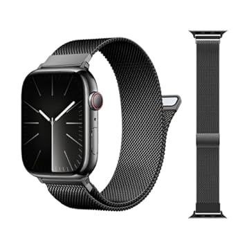 Pulseira milanesa original de aço inoxidável compatível com Apple Watch Series 9, Ultra 2/Ultra, SE/SE 2nd de 38 mm, 40 mm, 41 mm, 42 mm, 44 mm, 45 mm e 49 mm (38/40/41MM, Preto)