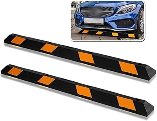 ZONETECH Large Heavy Duty Rubber Parking Curb  72 Premium Quality Auto Garage Wheel Stopper Professional Grade w/Yellow Reflective Tape for Car, Truck, Trailer and RV (2-Pack)