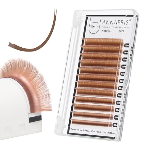 ANNAFRIS Eyelashes Extension Ellipse Flat 0.15 D 8-15mm Mix Natural Lash Colorful Lash Extension Individual Split Tips Lash(0.15D,8-15mm,Caramel)