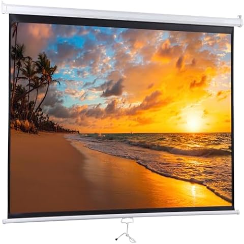 Saicool Universal Projector Screen, 72 Inch HD Portable Manual Pull Down Projector Screen,Wall or Ceiling Mounted Retractable Widescreen for Home or Office (White, 72 Inch 4:3) Cover