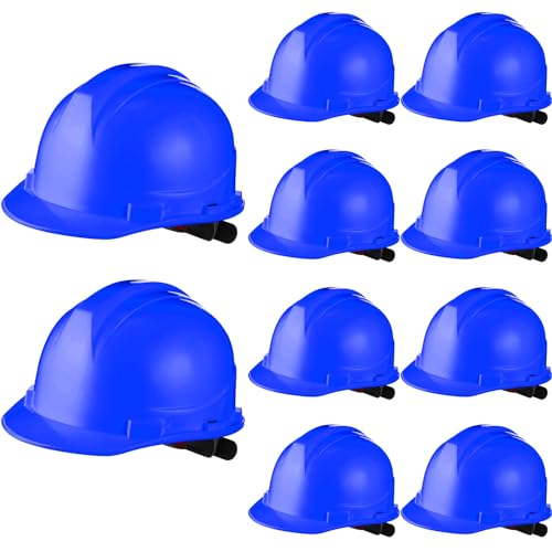 Leumoi 10 Pcs Suspension Hard Hat, Construction Hard Hat for Safety, Ratchet Cap Style with Self Adjusting Crown Straps for Man Woman