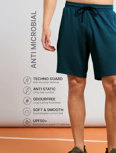 Image of TECHNOSPORT Men Solid Slim Fit Sports Shorts TS Flexi Polyester Mid Rise Drawstring Shorts Pant for Men Pockets Gym Workout Running Joggers Casual Quick Dry