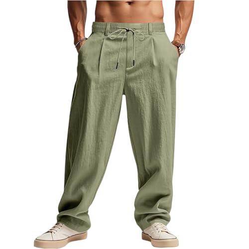 lcyhony Linen Pants Men Summer Casual Lightweight Elastic Waist Drawstring Slacks Loose fit Yoga Beach Pants with Pockets2