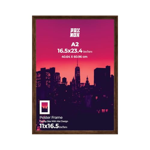 PAXNOK Walnut A2 Picture Frame - Display 11.7x16.5 Mat Within A2 Frame or 16x23 Without Mat - Wall Mount or Horizontal/Vertical Hanging Durable HD Cover 1 Pack