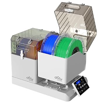 Chitu Systems E1 Filament Dryer 4 Spools, Auto-Humidity Hold, Independent Control with 2 Removable Chambers for Nylon, ABS, TPU, PETG, PLA 3D Printer Filament Drying, Compatible with AMS Lite