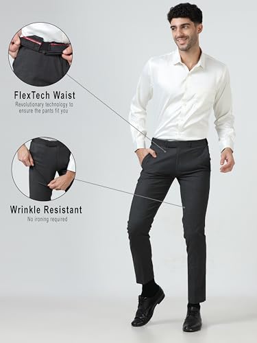 Image of Mc Henry Men's Solid Techno Flex 2-inch Waist Expandable Premium Luxurious Wrinkle Free Slim Fit Trousers
